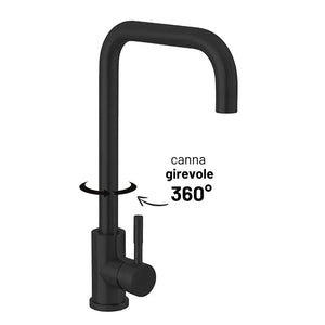 Miscelatore lavello in acciaio nero opaco con canna svedese girevole