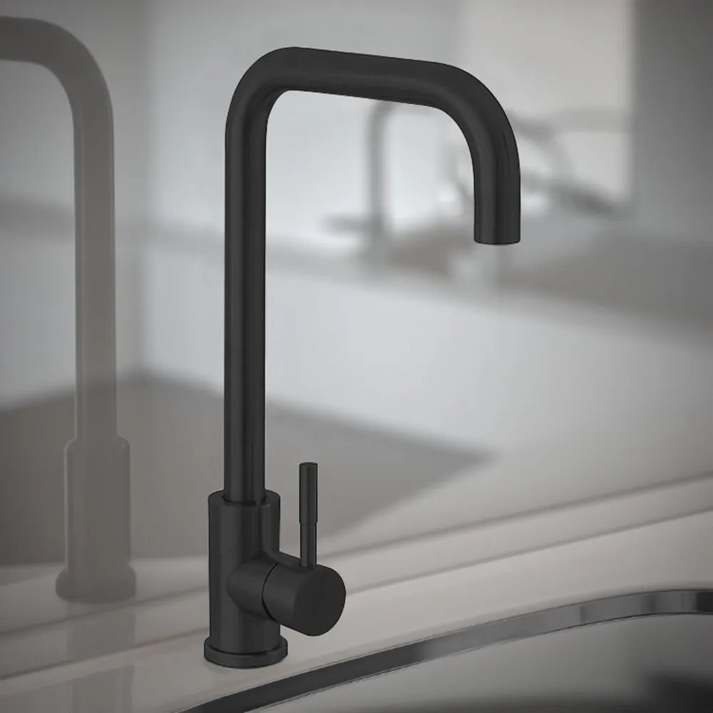 Miscelatore lavello in acciaio nero opaco con canna svedese girevole