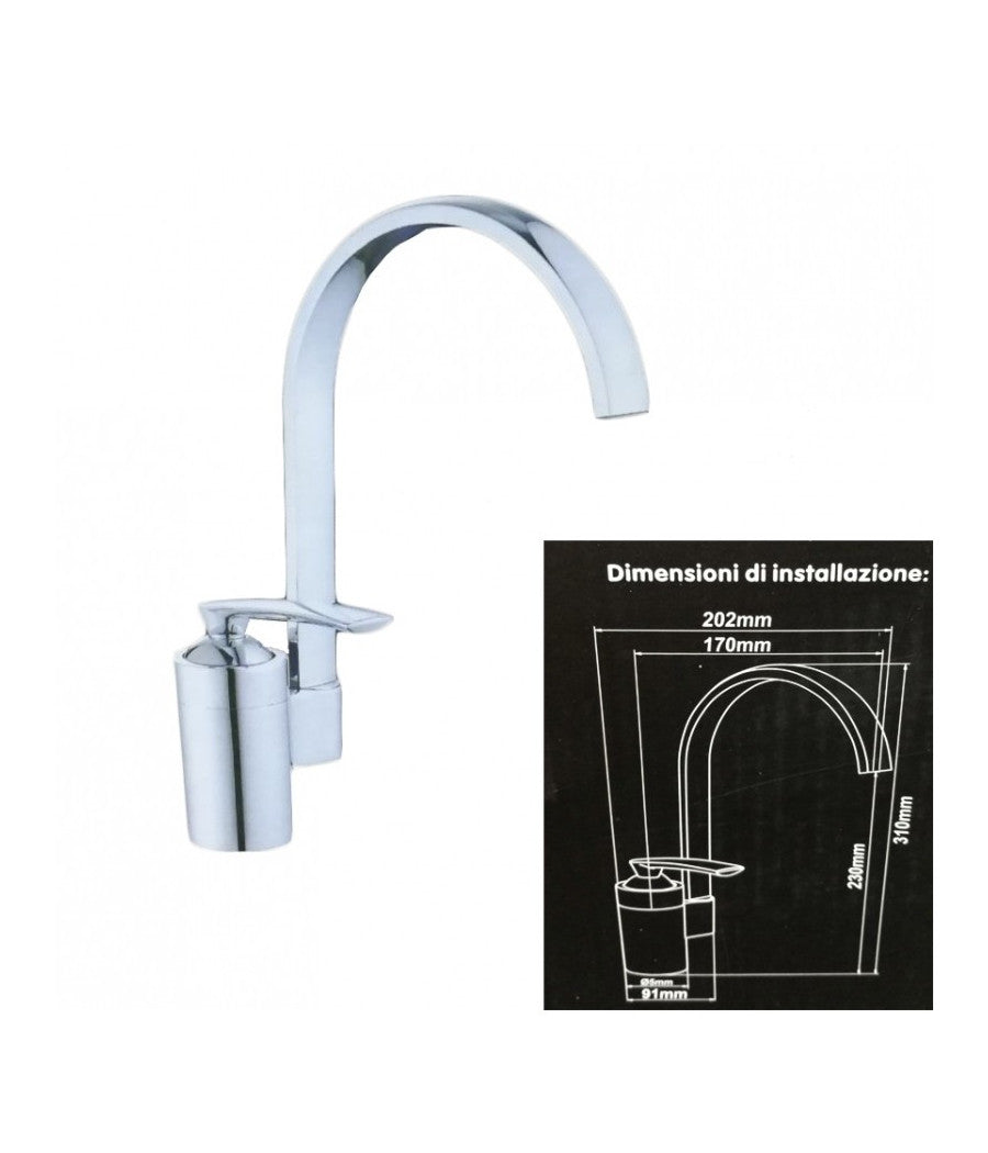 Miscelatore Lavello In Acciaio Per Lavandino Cucina Monoforo Monocomando         