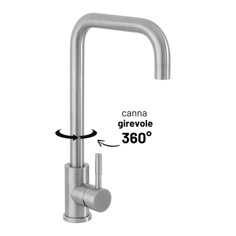 Miscelatore lavello in acciaio spazzolato con canna svedese girevole