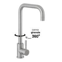 Miscelatore lavello in acciaio spazzolato con canna svedese girevole