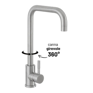 Miscelatore lavello in acciaio spazzolato con canna svedese girevole