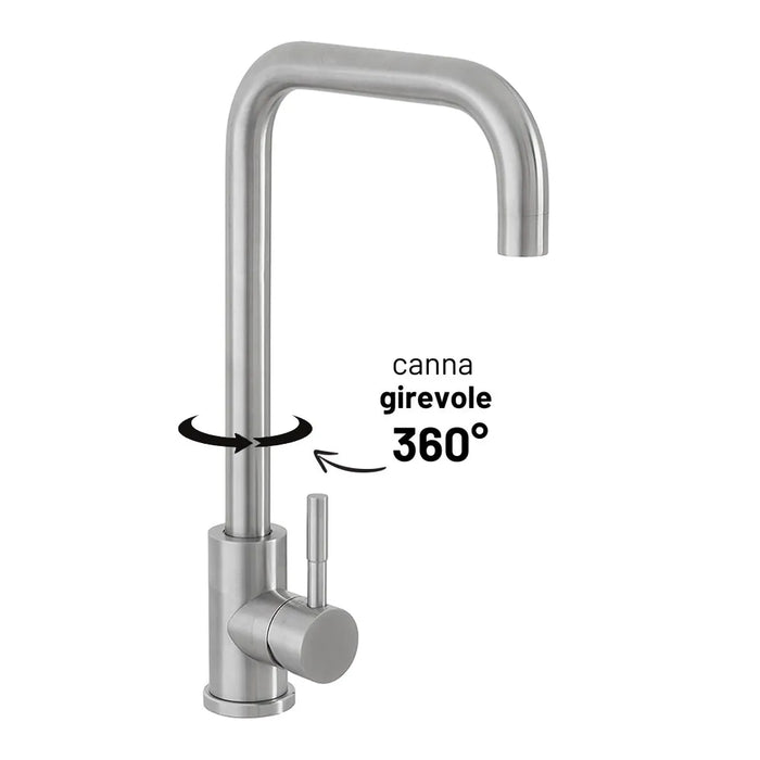 Miscelatore lavello in acciaio spazzolato con canna svedese girevole