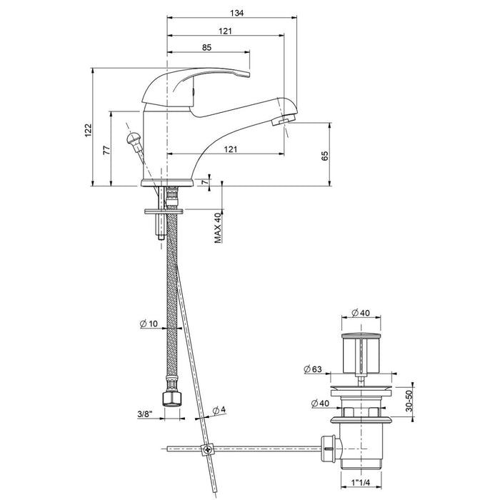 Miscelatore monocomando per lavabo cromato squalo