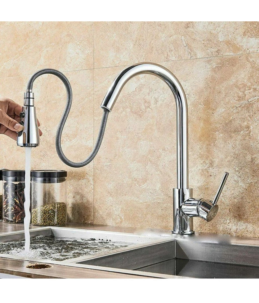 Miscelatore Per Cucina Rubinetto Con Doccetta Estraibile Monocomando Cromato 79570         