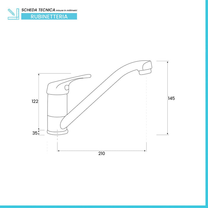 Miscelatore per lavello a canna bassa in ottone cromato