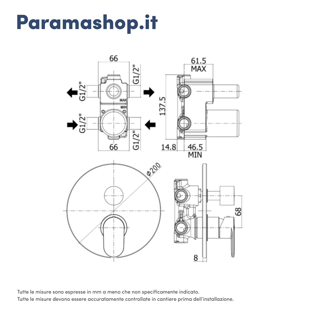 Paffoni miscelatore incasso doccia con deviatore 2 vie cromato mod. Candy