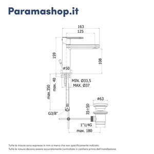 Paffoni miscelatore lavabo scarico automatico cromato mod. Candy