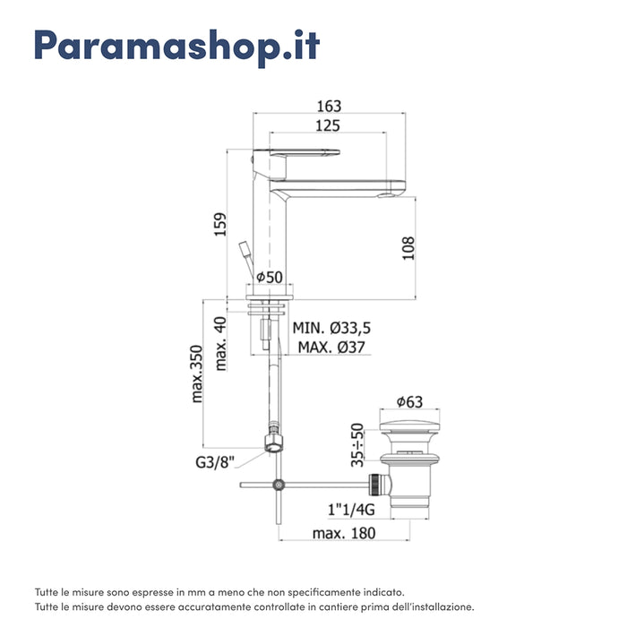 Paffoni miscelatore lavabo cromato senza scarico mod. Candy