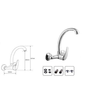 Miscelatore Rubinetto A Parete Monocomando Per Cucina Lavabo Bari 69411         