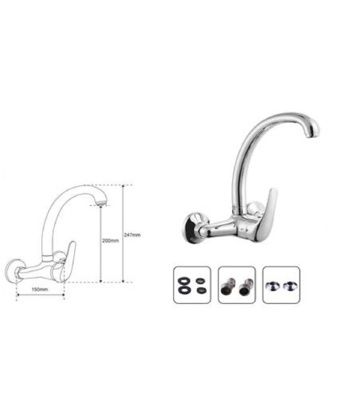 Miscelatore Rubinetto A Parete Monocomando Per Cucina Lavabo Bari 69411         