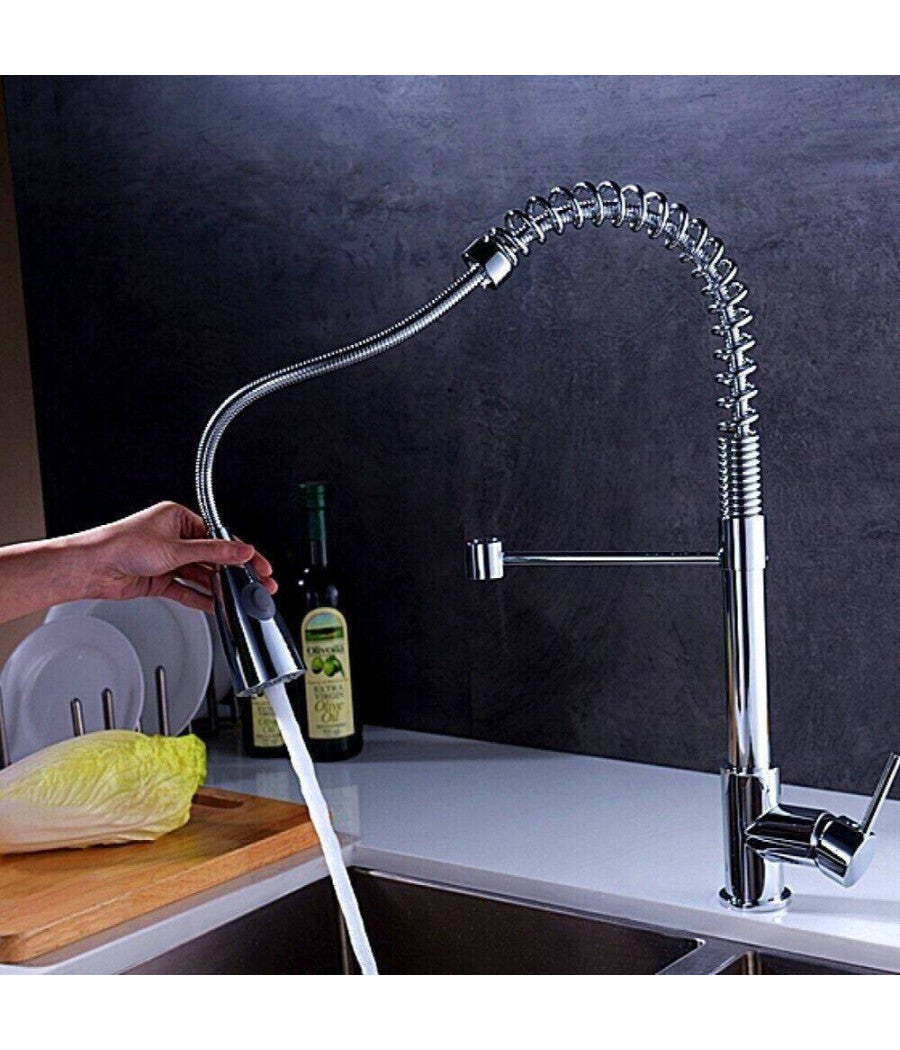 Miscelatore Rubinetto Con Doccetta A Molla Canna Alta Isola Per Cucina 87464         