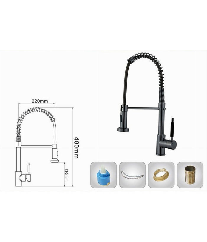 Miscelatore Rubinetto Lavello Cucina Doccetta Getto A Molla Bocca Girevole 87468         