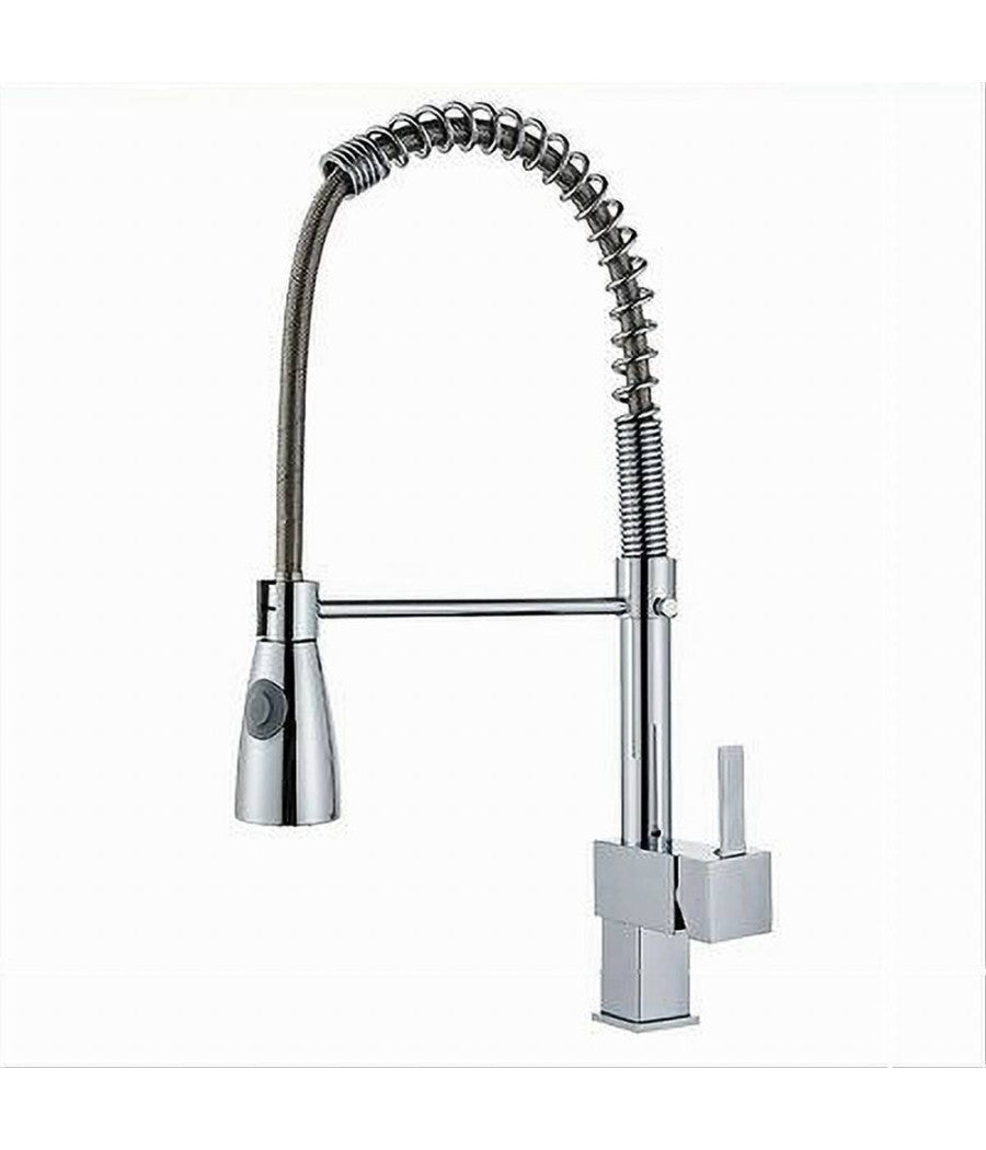 Miscelatore Rubinetto Lavello Cucina Getto A Molla Bocca Girevole Base Quadra 87469         