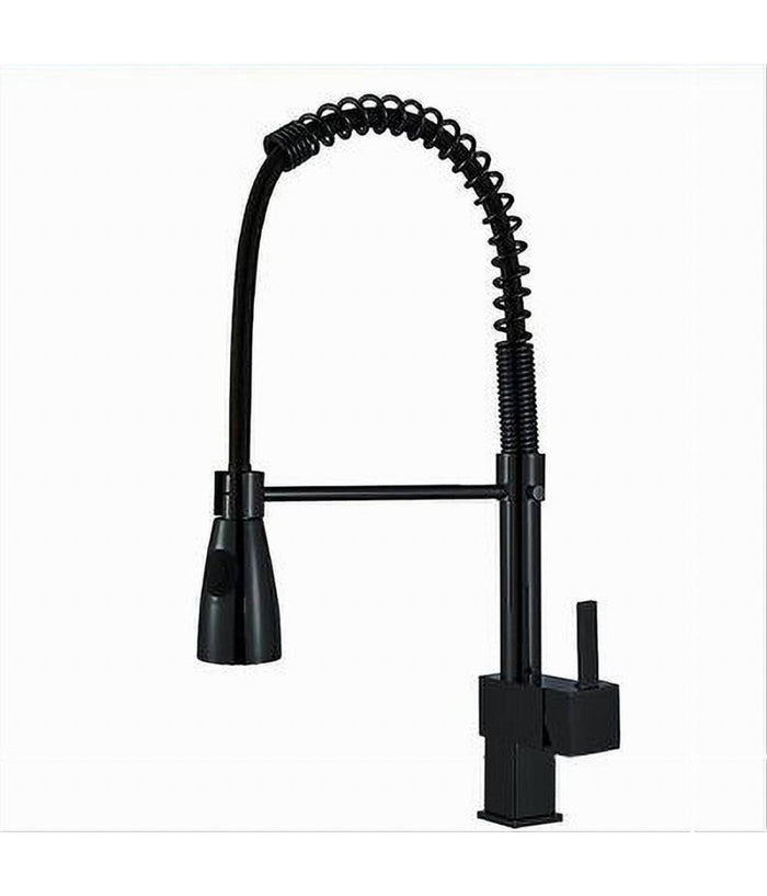 Miscelatore Rubinetto Lavello Cucina Getto A Molla Bocca Girevole Nero Quadra 87470         