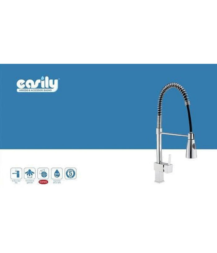 Miscelatore Rubinetto Lavello Cucina Getto Lavabo Design Quadrato Doccetta 59592         