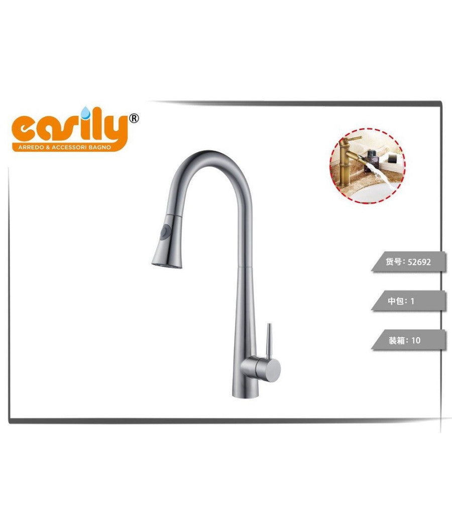 Miscelatore Rubinetto Monocomando Lavello Cucina Con Doccetta A Canna Alta 52692         