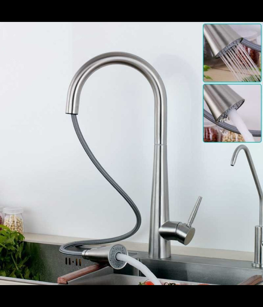 Miscelatore Rubinetto Monocomando Lavello Cucina Con Doccetta A Canna Alta 52692         