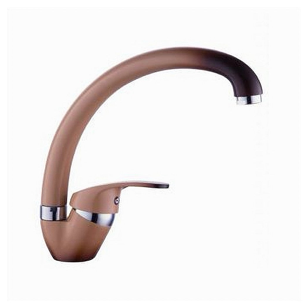 Trade Shop - Miscelatore Rubinetto Monocomando Per Lavello Cucina Canna Curva Marrone/beige 52937 -