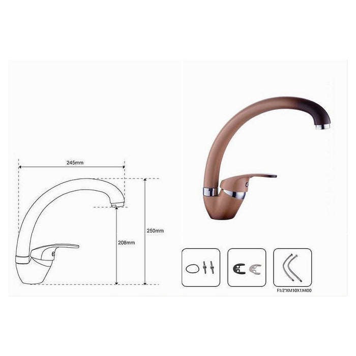 Trade Shop - Miscelatore Rubinetto Monocomando Per Lavello Cucina Canna Curva Marrone/beige 52937 -