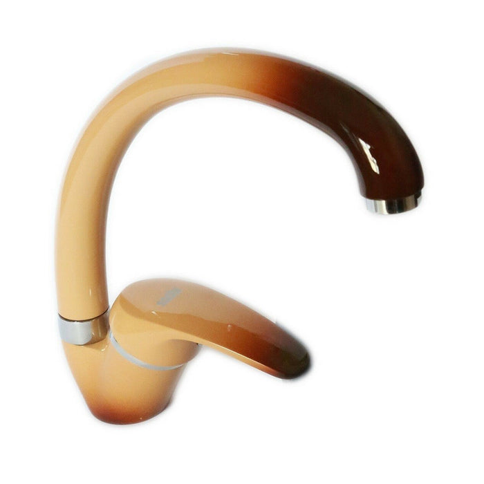 Trade Shop - Miscelatore Rubinetto Monocomando Per Lavello Cucina Canna Curva Marrone/beige 52937 -