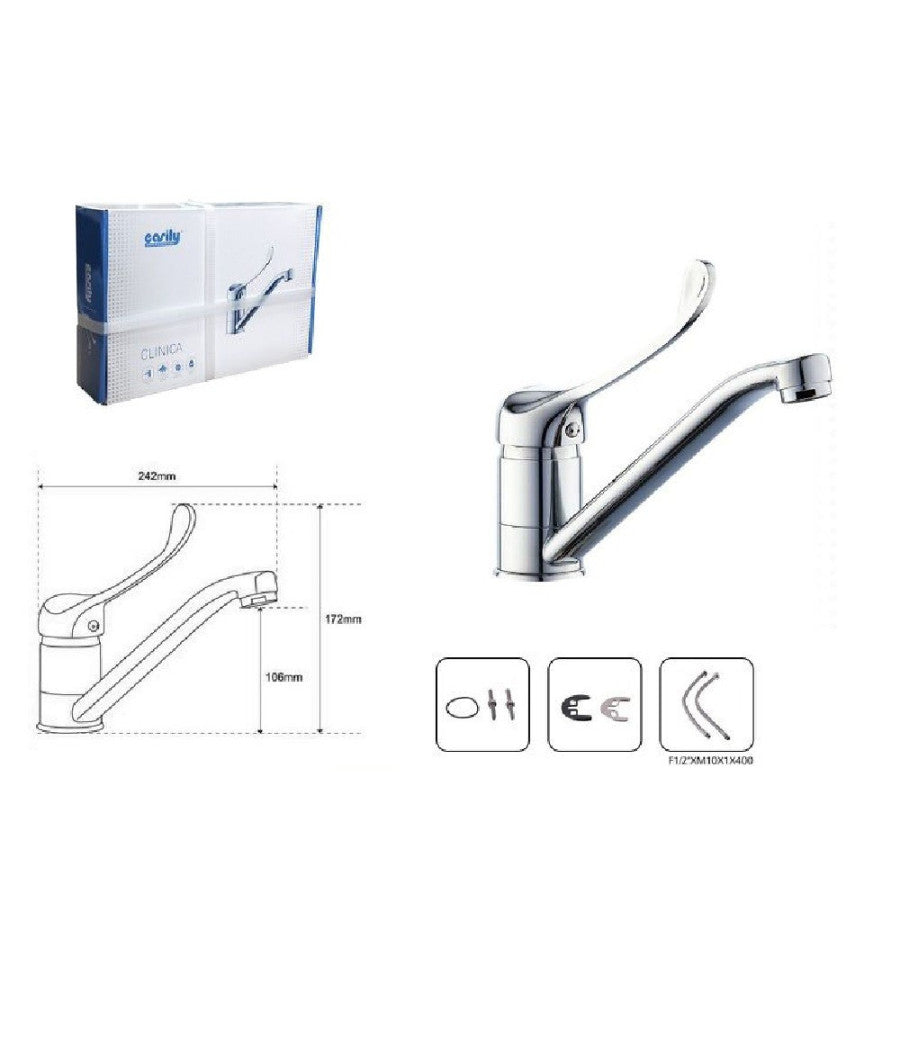 Miscelatore Rubinetto Per Cucina Lavandino Lavello Ottone Cromato Clinica 69206         