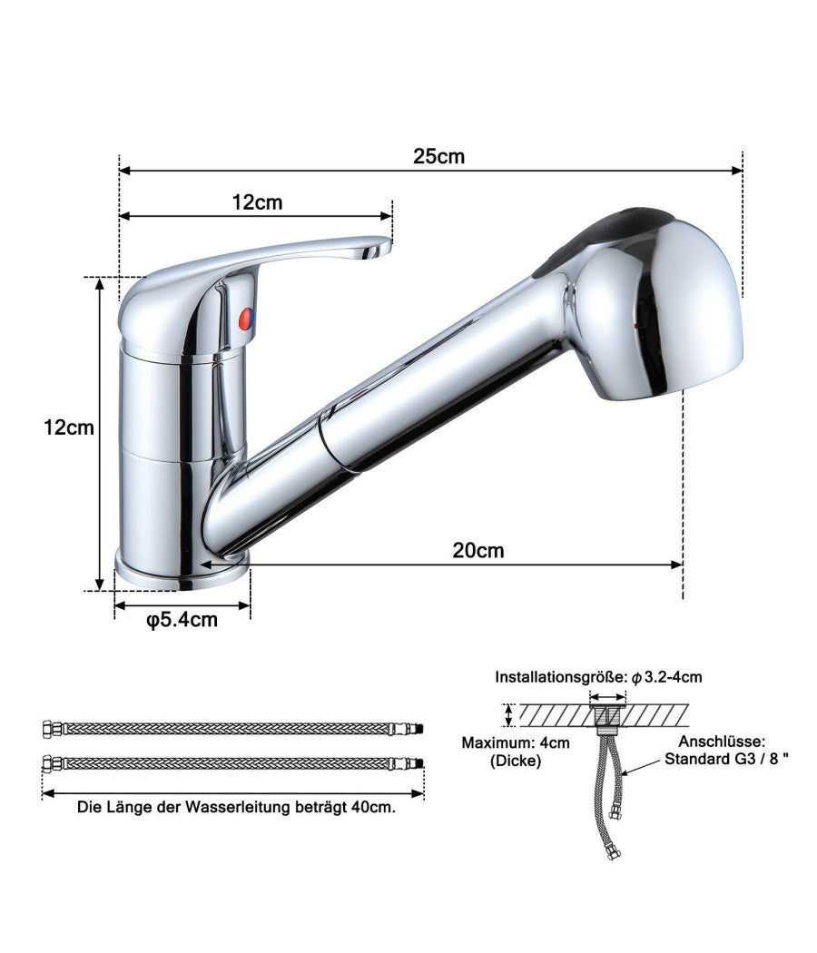 Miscelatore Rubinetto Per Lavello Cucina Con Doccetta Estraibile Flessibile 52336         