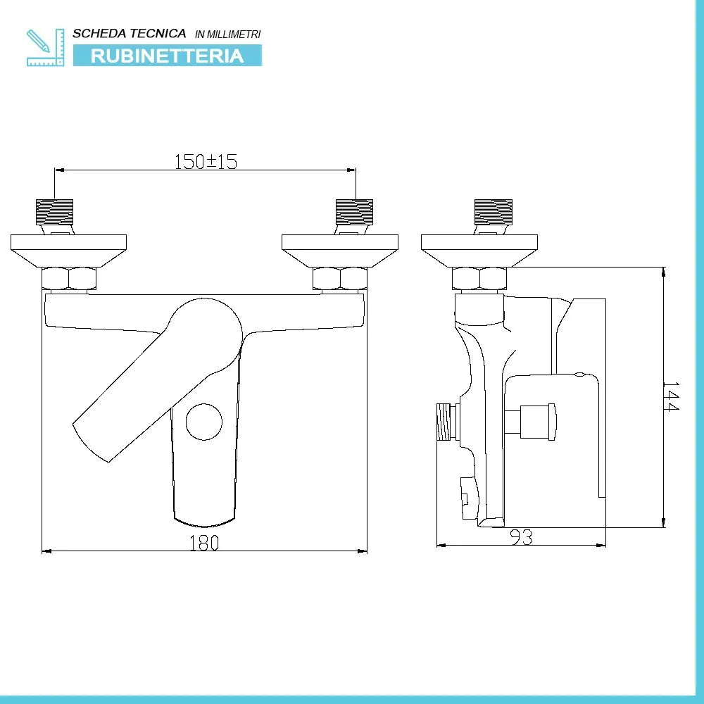 Miscelatore vasca cromato con deviatore e kit doccino serie Juliette