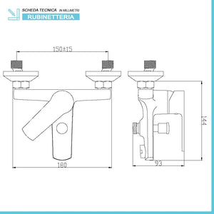 Miscelatore vasca cromato con deviatore e kit doccino serie Juliette