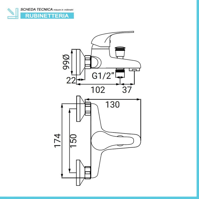 Miscelatore vasca in ottone cromato con deviatore  Fast