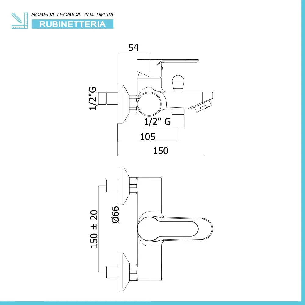 Miscelatore vasca Paffoni Blu in ottone cromo con kit doccia
