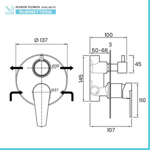 Miscelatori bagno in set lavabo bidet e doccia incasso con deviatore cromati Recta