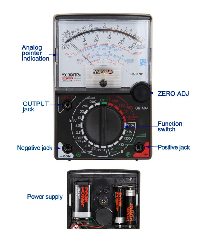 Misuratore Analogico Portatile Voltmetro Amperometro Ohmmetro Yx-360trn         