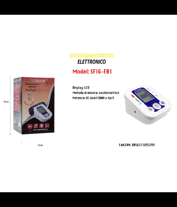 Misuratore Pressione Arteriosa Sfigmomanometro Portatile Display Maxtech Sfig-e01         