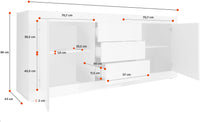 Credenza 3 cassetti e 2 ante Bianco Lucido, ZLCBSC-MDM-BB