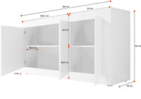 Credenza Moderna, 3 ante Bianco Lucido, ZLCBSC-MDP-BB