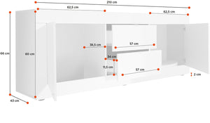 Madia bassa,  con 2 ante e 2 cassetti Bianca Lucida, ZLCBSC-MDM-BP222