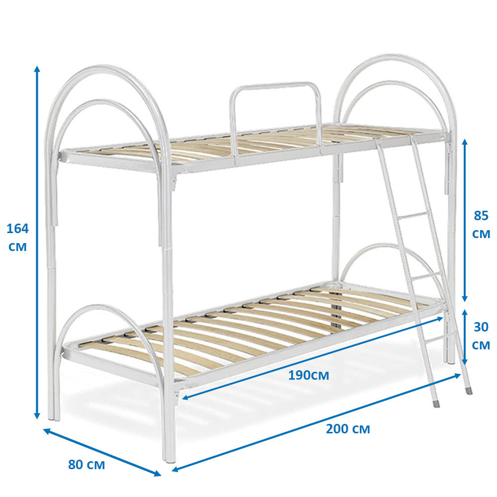 Struttura letto a castello nero per materassi singoli, telaio, sponda e scaletta in metallo - Comprarredo