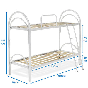 Struttura letto a castello nero per materassi singoli, telaio, sponda e scaletta in metallo - Comprarredo