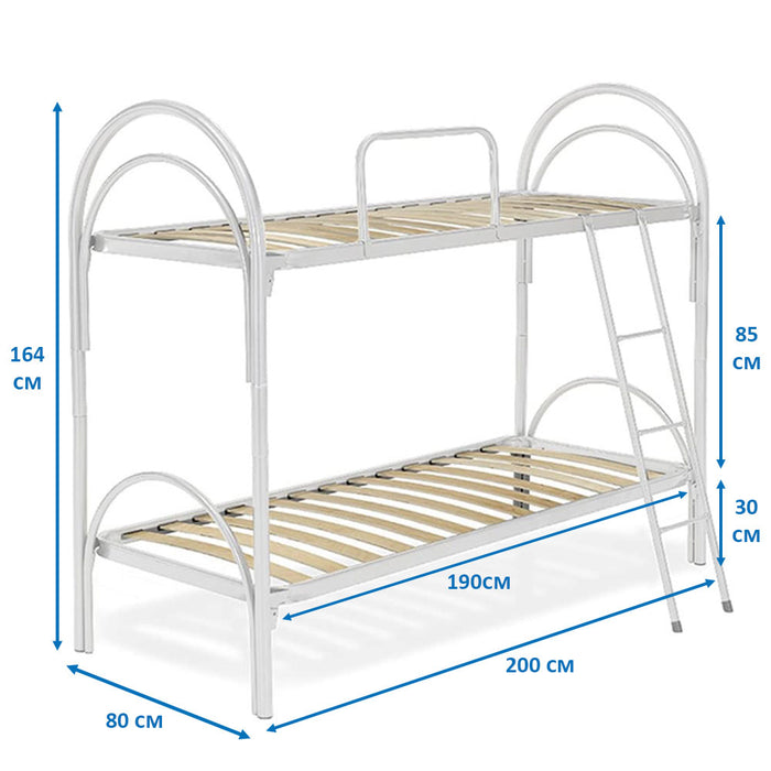 Struttura letto a castello nero per materassi singoli, telaio, sponda e scaletta in metallo - Comprarredo