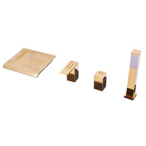 Miscelatore vasca a 4 fori con cascata ROYAL decorato con pietra in ottone placcato oro