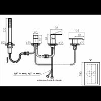 Miscelatore vasca a 4 fori con cascata ROYAL decorato con pietra in ottone placcato oro