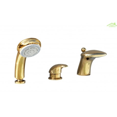 DANUBE Miscelatore vasca a cascata 3 fori con deviatore in ottone dorato