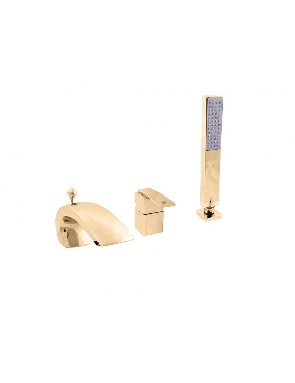 Miscelatore vasca a cascata a 3 fori con deviatore in ottone dorato