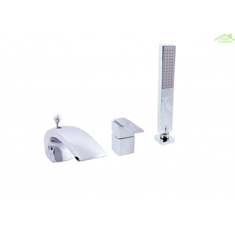 Miscelatore vasca a cascata a 3 fori con deviatore in ottone cromato