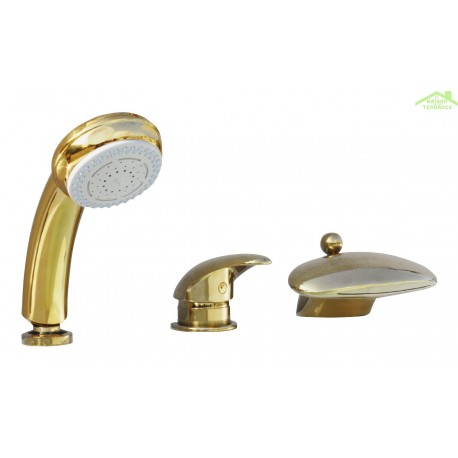 DANUBIO miscelatore vasca a cascata con deviatore a 3 fori in ottone dorato