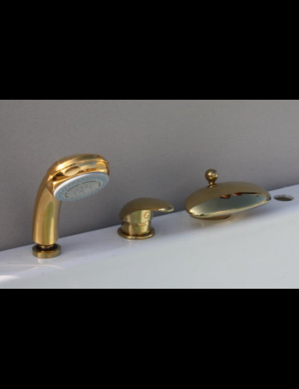 DANUBIO miscelatore vasca a cascata con deviatore a 3 fori in ottone dorato