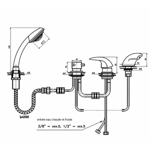 DANUBIO miscelatore vasca a cascata con deviatore a 4 fori in ottone cromato