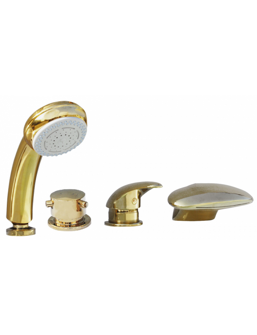 DANUBIO miscelatore vasca a cascata con deviatore a 4 fori in ottone dorato