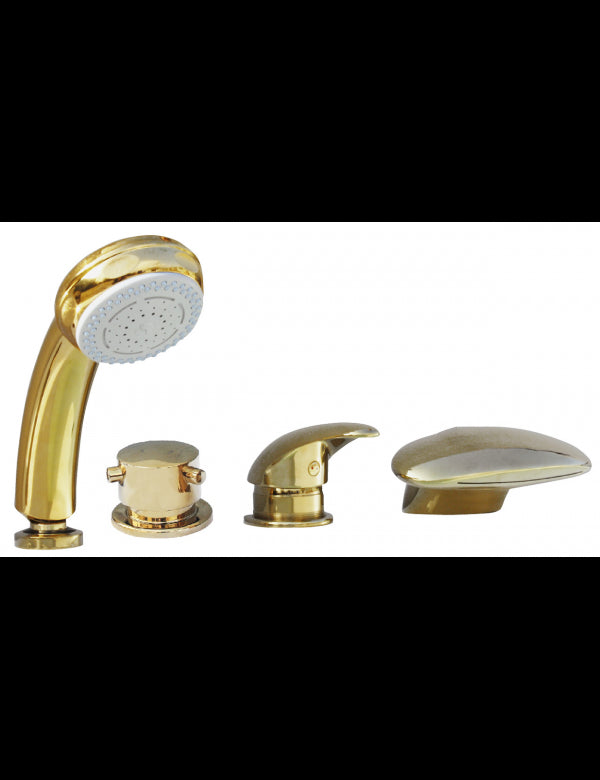 DANUBIO miscelatore vasca a cascata con deviatore a 4 fori in ottone dorato